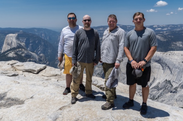 The fellowship atop Clouds Rest. David, James, Kissner, and Andrew. Half Dome in the background on the left. ©2021 David Rogers