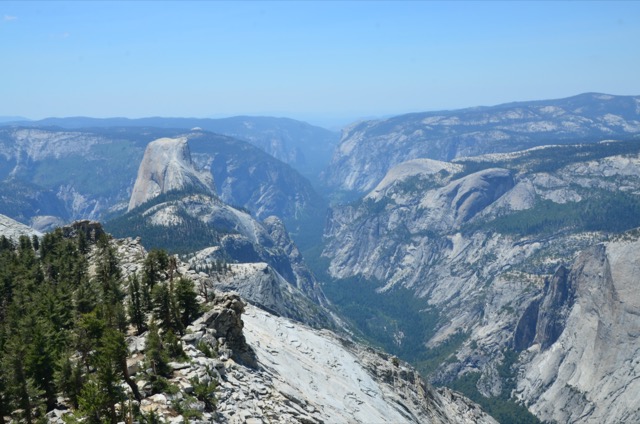 Half Dome and Yosemite valley as viewed from descending Clouds Rest.