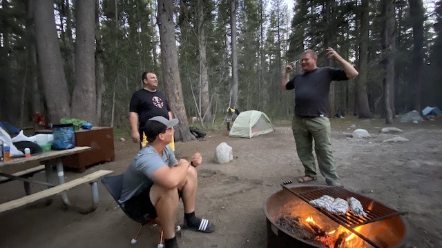 Grilling sausages in Tuolumne Meadows