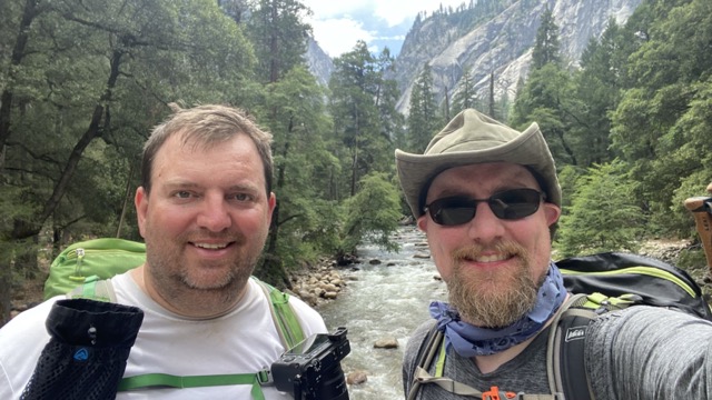 James and David at the trailhead crossing the Merced River